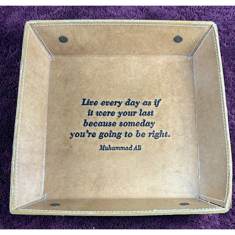 NWT‎ Two's Company Leather Desk Tray, Catch All, w/  Muhammad Ali Saying "